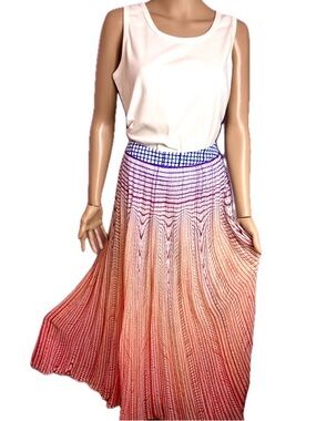 Anthropology Geisha Designs Dawn Coral Ombre Pleated Maxi Skirt Sz 10